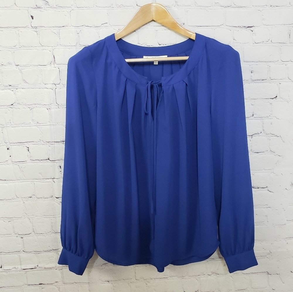 Daniel Rainn Flowy Blue Peasant Blouse Boho Bohemian Summer Sheer Casual Office - Picture 5 of 5